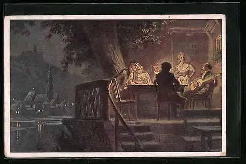 Künstler-AK Paul Hey: Volksliederkarte Nr. 32: An den Rhein, an den Rhein