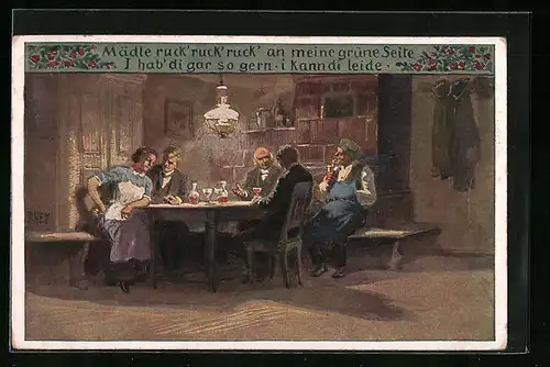 Künstler-AK Paul Hey: Volksliederkarte Nr. 67: Mädle, ruck', ruck', ruck'