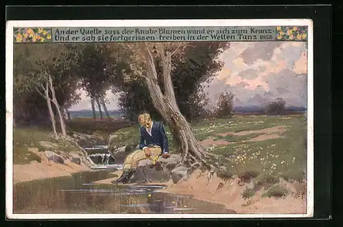 Künstler-AK Paul Hey: Volksliederkarte Nr. 94: An der Quelle sass der Knabe