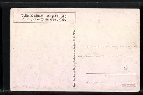 Künstler-AK Paul Hey: Volksliederkarte Nr. 94: An der Quelle sass der Knabe