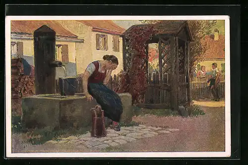 Künstler-AK Paul Hey: Volksliederkarte Nr. 94: Jetzt geh i ans Brünnele