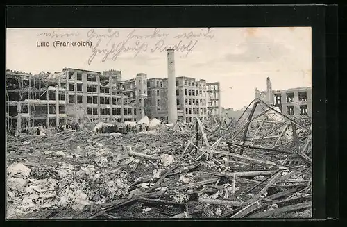 AK Lille, Stadt in Trümmern