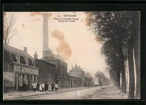 AK Téteghem, Usine du Chapeau-Rouge, Route de Furnes