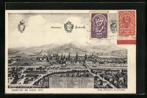 Künstler-AK Innsbruck, Teilansicht 1677 nach Merian