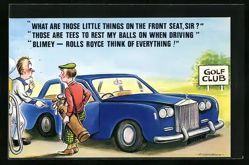 AK Golfer mit blauem Auto an der Tankstelle