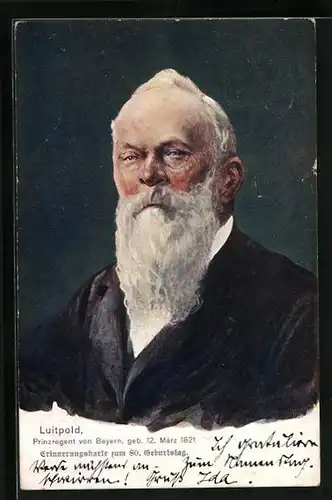Künstler-AK Fritz Hass unsign.: Portrait Prinzregent Luitpold - Erinnerungskarte zum 80. Geburtstag 1901