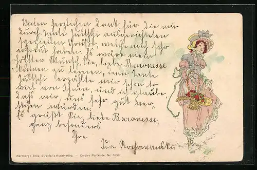 Künstler-AK Theo Stroefer Serie Nr. 5539: Elegantes Fräulein in Mode des Biedermeier, Jugendstil