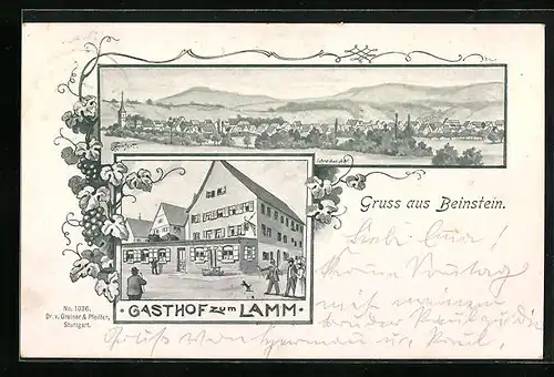 Lithographie Beinstein, Gasthof zum Lamm, Totalansicht