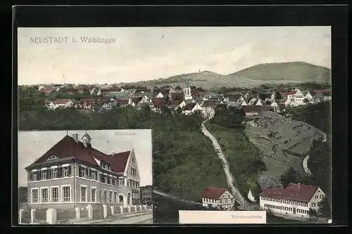 AK Neustadt bei Waiblingen, Schulhaus, Ortsansicht mit Erholungsheim aus der Vogelschau