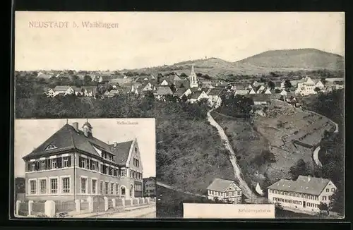 AK Neustadt bei Waiblingen, Schulhaus und Ortsansicht mit Erholungsheim aus der Vogelschau