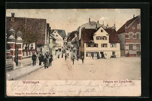 AK Waiblingen, Postplatz mit Langestrasse und Passanten