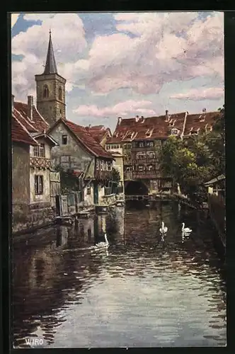 Künstler-AK Erfurt, Häuser am Dämmchen