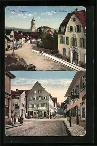AK Waiblingen, Vereinshaus, Strassenpartie mit Geschäft G. Vollmer & Co. GmbH