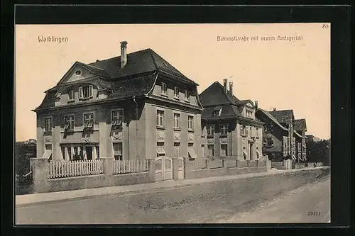 AK Waiblingen, Bahnhofstrasse mit neuem Amtsgericht