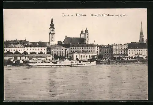 AK Linz a. D., Dampfschiff-Landungsplatz