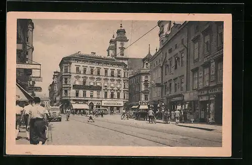 AK Linz a. D., Strassenpartie am Taubenmarkt