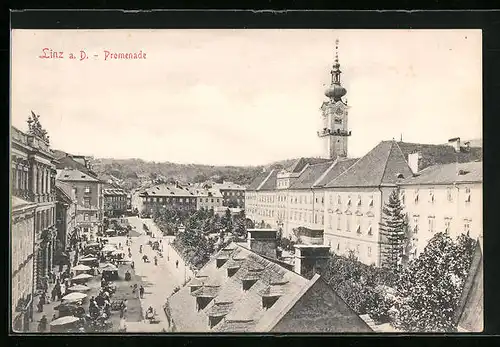 AK Linz a. D., Promenade aus der Vogelschau