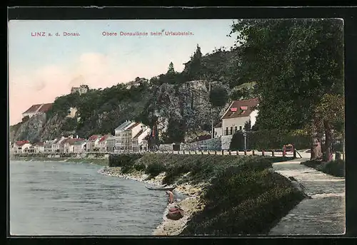 AK Linz a. D., Obere Donaulände beim Urlaubstein