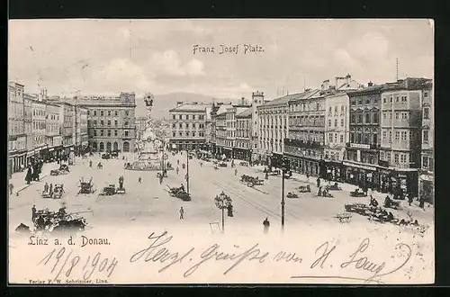 AK Linz a. D., Franz Josef Platz aus der Vogelschau