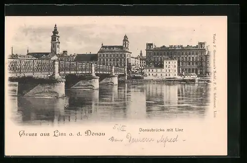 AK Linz a. D., Donaubrücke gegen Zentrum