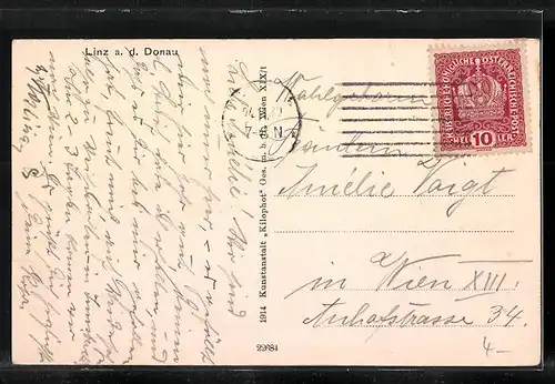 AK Linz a. D., Totalansicht mit Park und Kirche