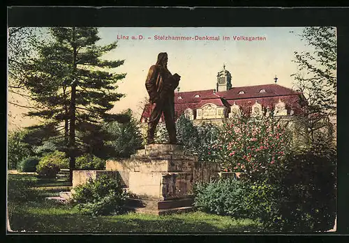 AK Linz a. D., Stelzhammer-Denkmal im Volksgarten