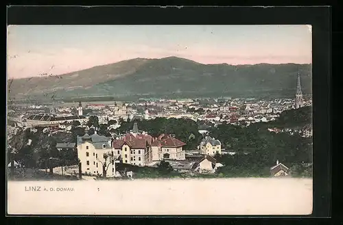 AK Linz a. D., Panorama mit Gebirge