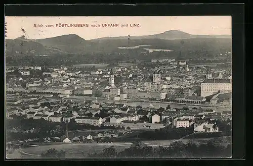 AK Linz a. D., Blick vom Pöstlingberg auf Urfahr