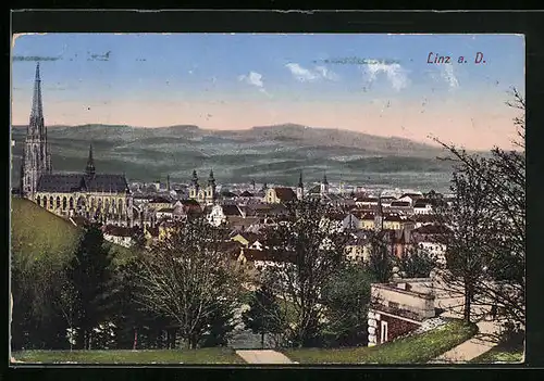 AK Linz a. D., Panorama mit Dom