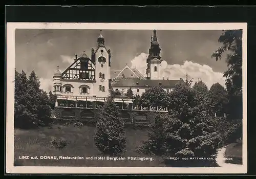 AK Linz a. D., Restaurant und Hotel Bergbahn Pöstlingberg