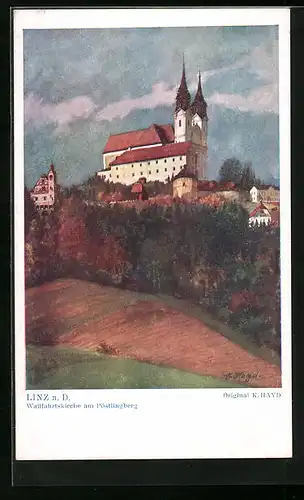 Künstler-AK Linz a. d. Donau, Wallfahrtskirche im Herbst