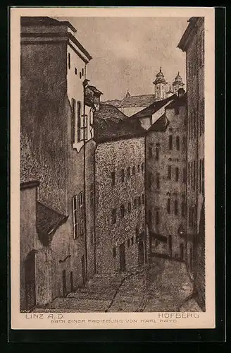 Künstler-AK Linz a. d. Donau, Strassenpartie auf dem Hofberg