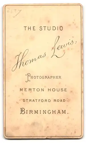 Fotografie Thomas Lewis, Birmingham, 200. Stratford Road, Heranwachsender mit dünnem Oberlippenflaum