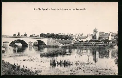 AK Trilport, Bords de la Marne et vue d'ensemble