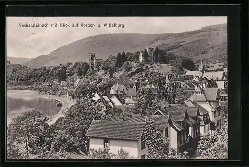 AK Neckarsteinach, Teilansicht mit Blick auf Vorder- u. Mittelburg