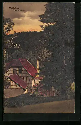 AK Mühltal, Gasthaus Froschmühle im Abendrot
