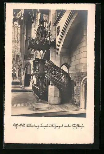 AK Wittenberg, Kanzel und Luthergrab in der Schlosskirche