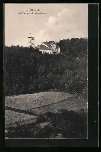 AK Plön i. H., Hotel Parnass mit Aussichtsturm