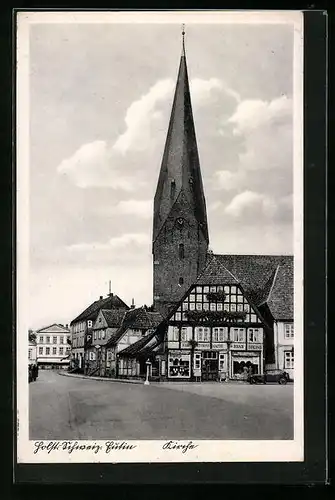 AK Eutin, Strassenpartie mit Kirche