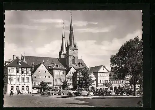 AK Saalfeld /Saale, Marktplatz mit St. Johanniskirche