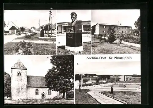 AK Zechlin-Dorf /Neuruppin, Scholochow-Büste, Kinderferienlager, Wehrkirche