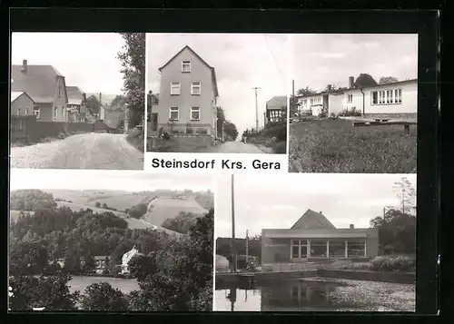 AK Steinsdorf /Gera, Einkaufsstätte mit Häuseransichten und Strassenpartie