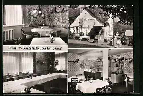 AK Oberhain /Rudolstadt, Konsum-Gaststätte Zur Erholung mit Innenansichten