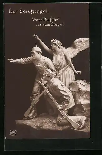 AK Menschen als Skulpturen, Schutzengel wacht über Soldaten