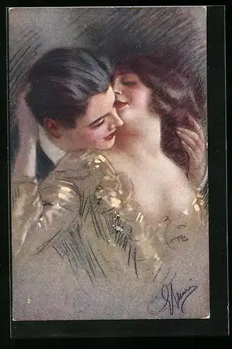 Künstler-AK Sinnlich umschlungenes Paar, Art Deco