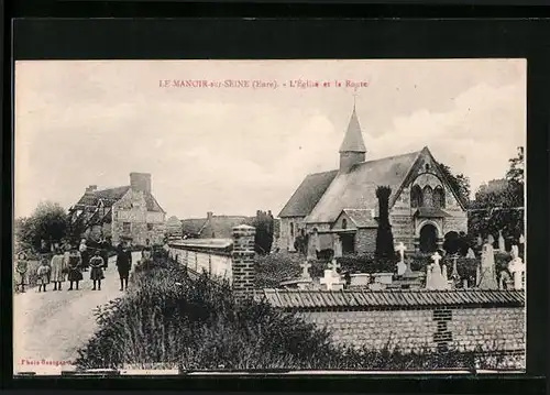 AK Le Manoir-sur-Seine, L`Eglise et la Route