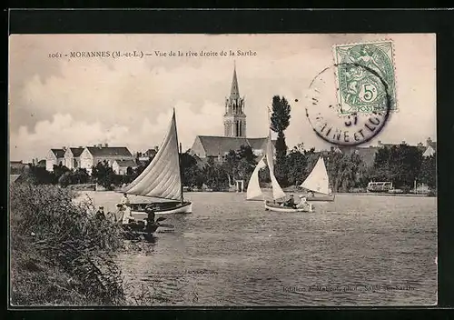 AK Morannes, Vue de la rive droite de la Sarthe