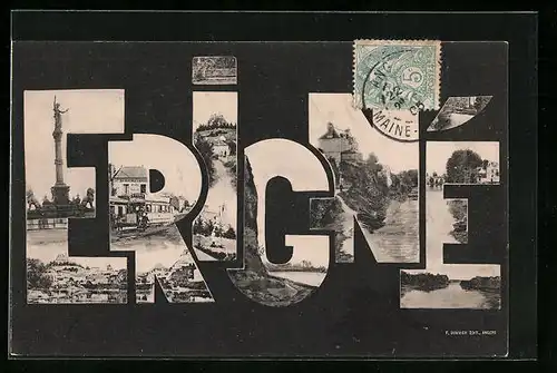 AK Erigné, Ortsansichten mit Uferpartie