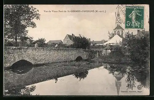 AK St-Gemmes-d`Andigné, Vue du Vieux Pont