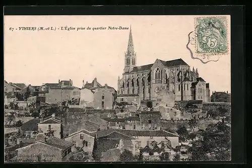 AK Vihiers, L`Église prise du quartier Notre-Dame